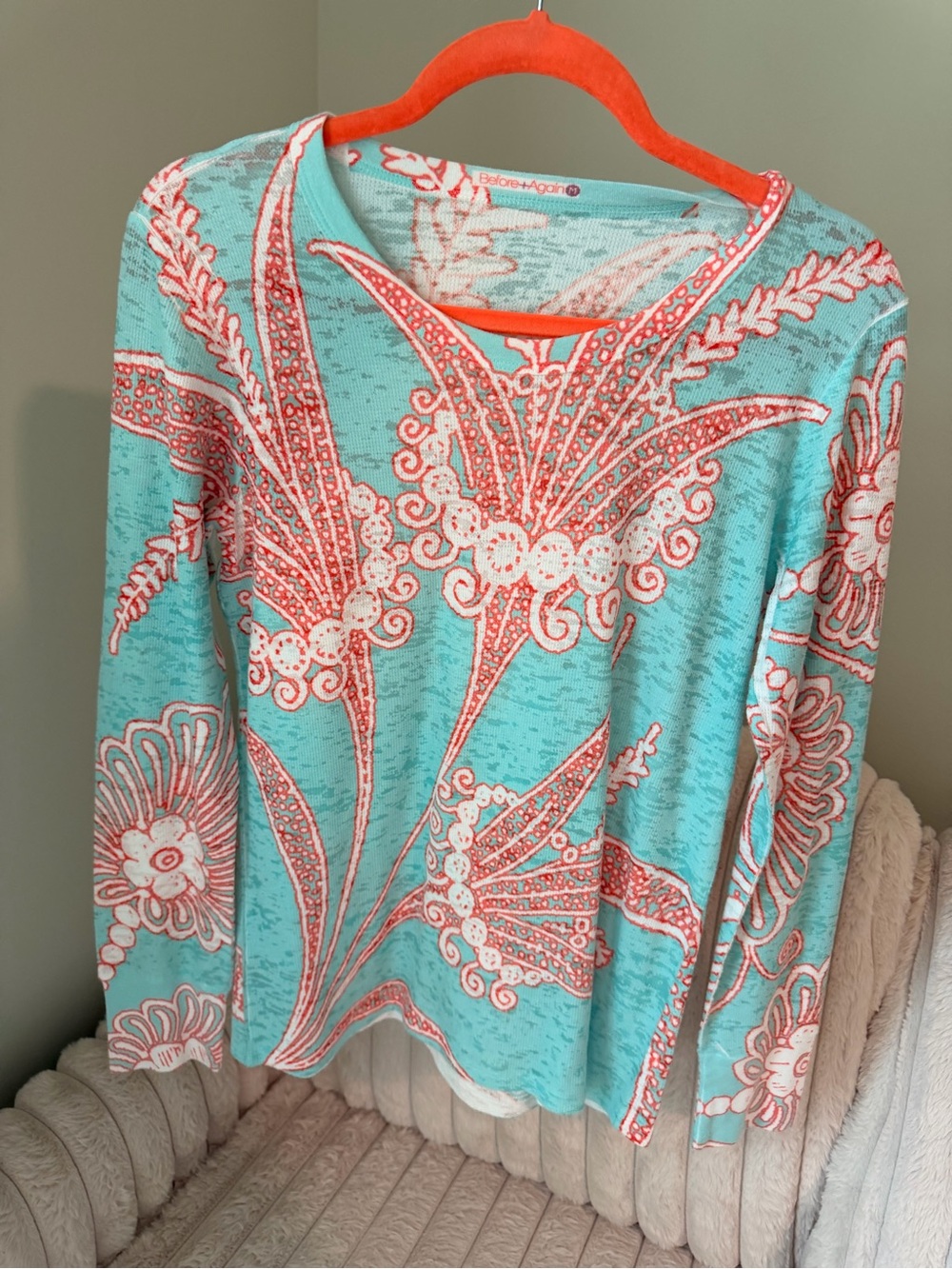 Balinese-Style Aqua & Coral Long-Sleeve Tee